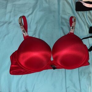Victoria's Secret Red Bra with Rhinestone Straps